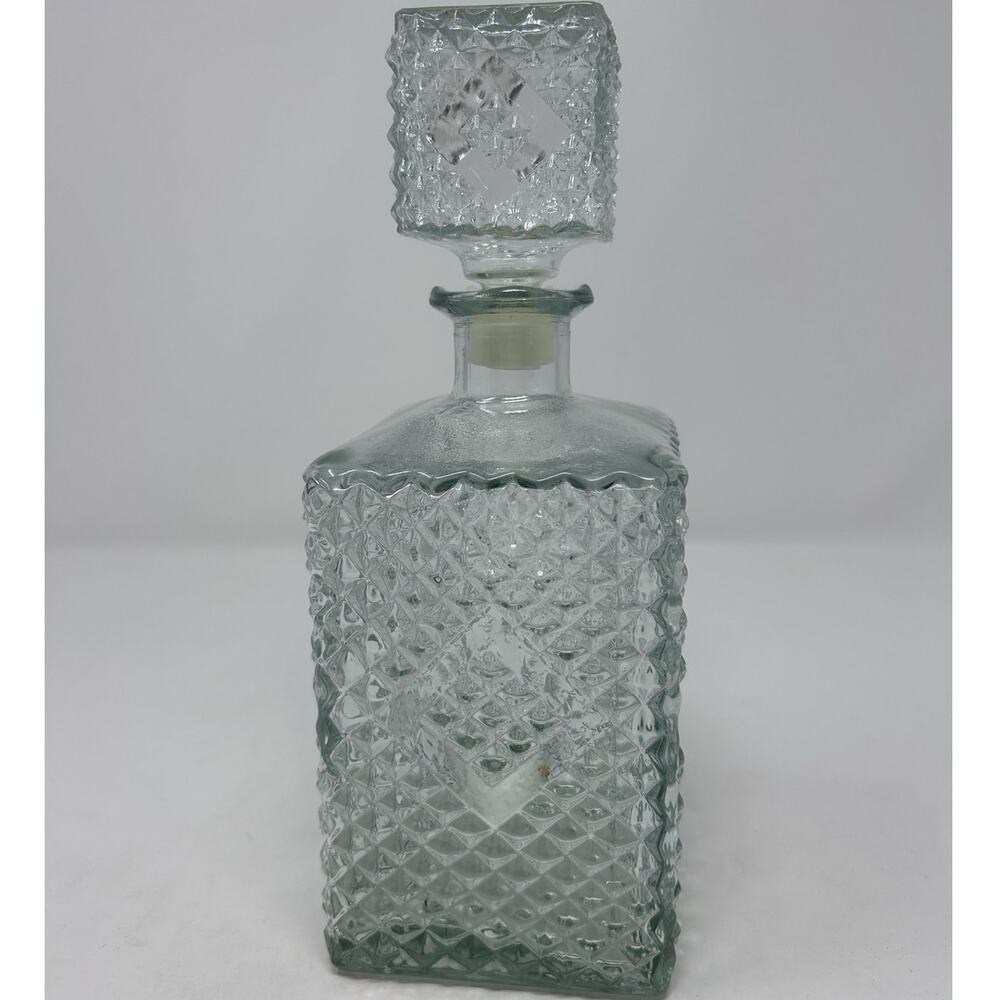 Vintage Diamond Point Glass Decanter 9 1/4" Tall x 3 1/2" Wide